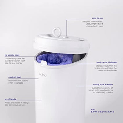 Ubbi Steel Diaper Pail - White