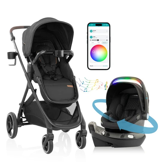 Evenflo Shyft Intuiti+ Travel System featuring Revolve180 LiteMax NXT Rotating Infant Car Seat with SensorySoothe