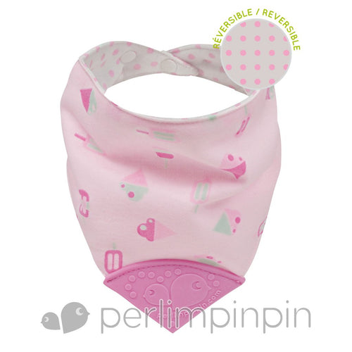 Perlimpinpin - Silicone Teething Bib, Ice Cream / Pink Dot