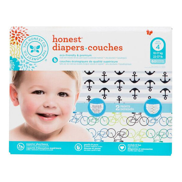 The Honest Company - Diapers, Boys Club Pack,  Anchors / Bicycles, Size 4